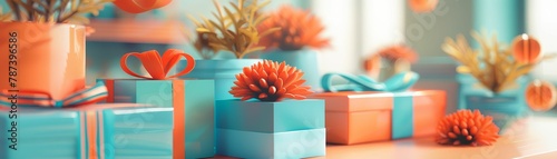 3d render of a still life with presents and flowers