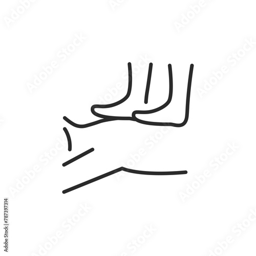 Foot reflexology icon. Depicts the therapeutic technique of massaging the feet to promote relaxation and holistic health, commonly used in spa treatments and wellness practices. Vector illustration.