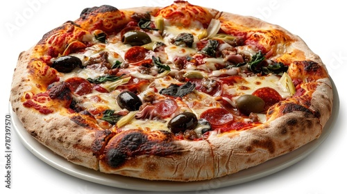 Isolated Neapolitan Pizza with Olives and Artichokes