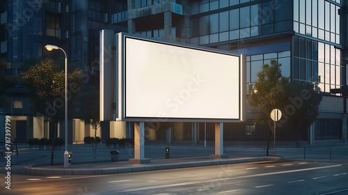 Front view The concept of marketing communication to promote idea wide panorama Billboard mockup outdoors outdoor advertising poster on the street for advertisement street city : Generative AI