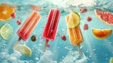 Colorful Fruit Popsicles in Refreshing Summer Splash Scene