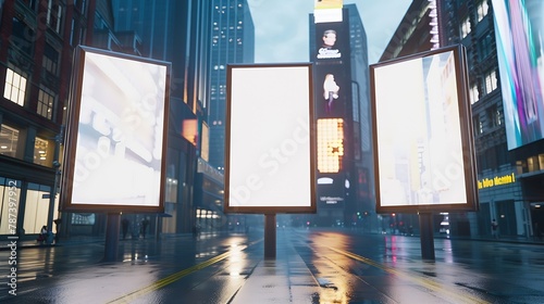 Three blank frame billboard mockup Bilboard city mockup white : Generative AI