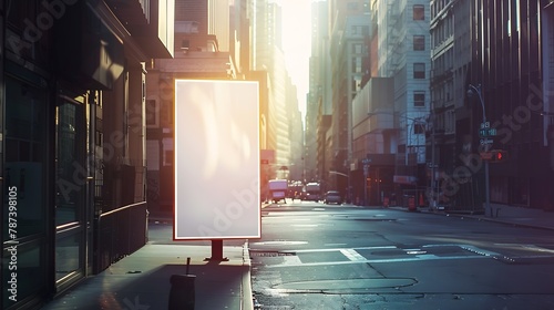 Blank mock up of vertical street poster billboard on city background : Generative AI