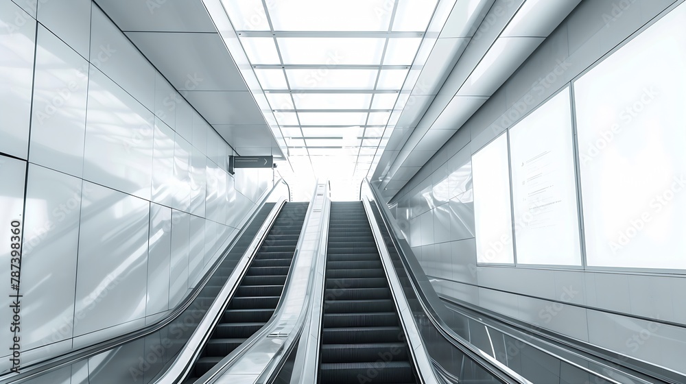 Blank advertising billboard at airportmockup poster media template ads display Mock up Poster media template Ads display in Subway station escalator : Generative AI