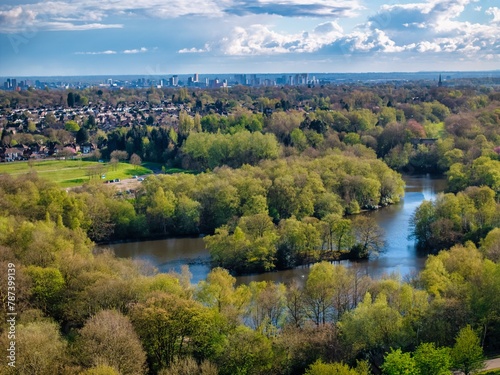 Aerial image of Manchester cityscape shot from Heaton Park during early spring  photo