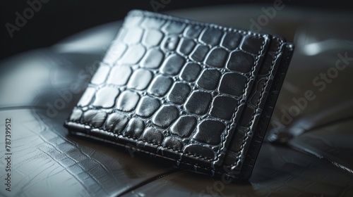 Blank mockup of a luxurious and sophisticated crocodilepatterned leather wallet .