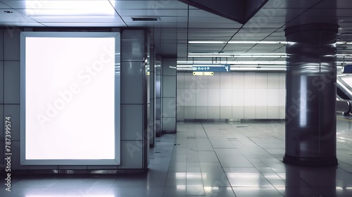 Wallpaper Mural blank billboard white screen LED vertical advertising banner board indoor in subway station ad interior public hall : Generative AI Torontodigital.ca