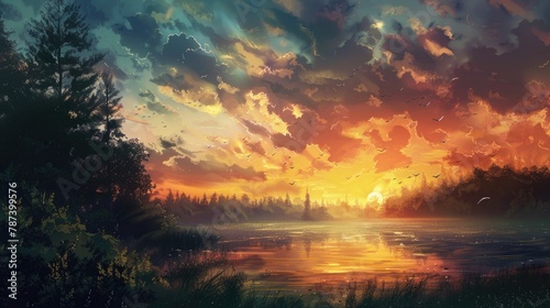 Wallpaper featuring a natural sunset landscape © 2rogan