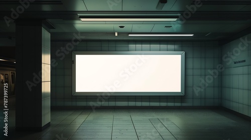 Indoor outdoor city light mall shop template Blank billboard mock up in a subway station underground interior Urban light box inside advertisement metro airport horizonatal : Generative AI