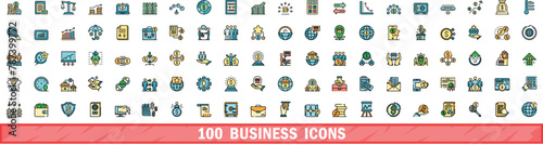 100 business icons set. Color line set of business vector icons thin line color flat on white photo