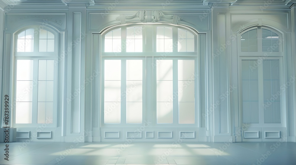 Mock up of big store blank showcase window in the classical building : Generative AI