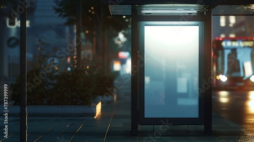 Blank advertisement mock up in a bus stop : Generative AI