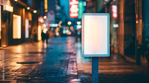 Blank city format LightPoster CityLight banner pylon on the sidewalk mockup Billboard in the city center mock up Blurred background focus on foreground copy space : Generative AI