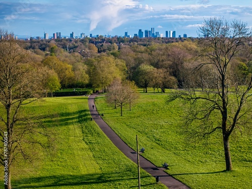 Aerial view of the city of Manchester from Heaton Park 