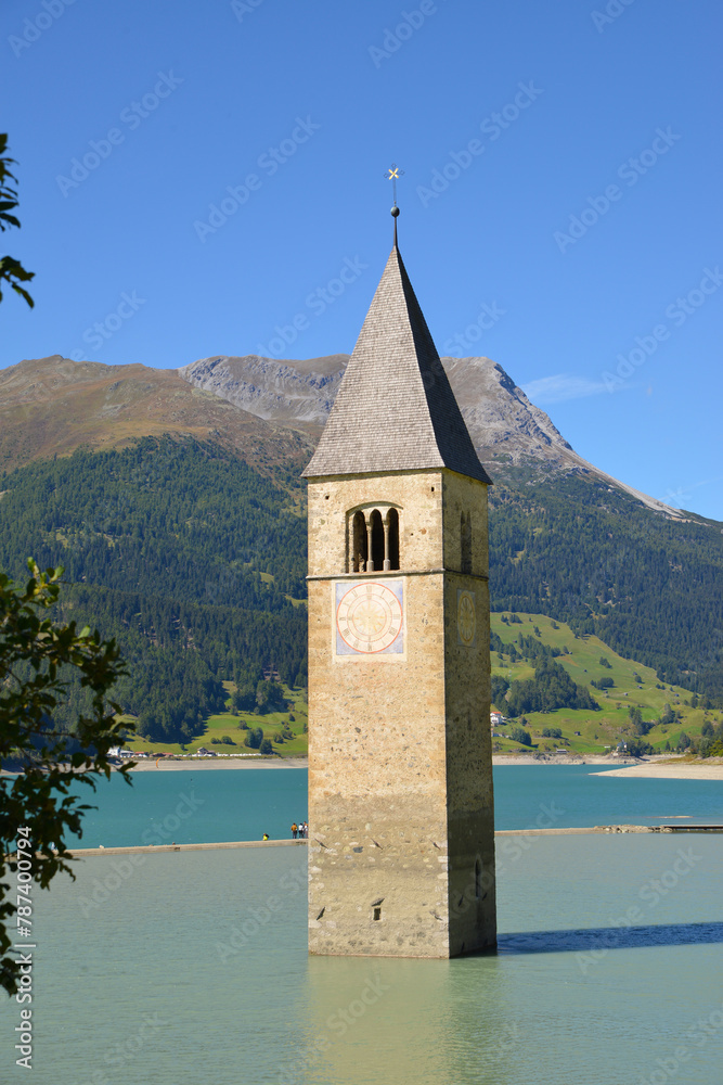 Reschensee, Kirchturm  Pfarrkirche Sankt Katahrina von Graun