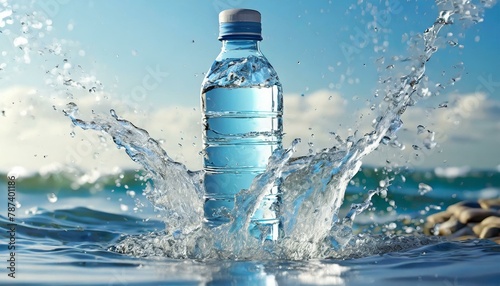 Wasserflasche fällt ins Wasser .