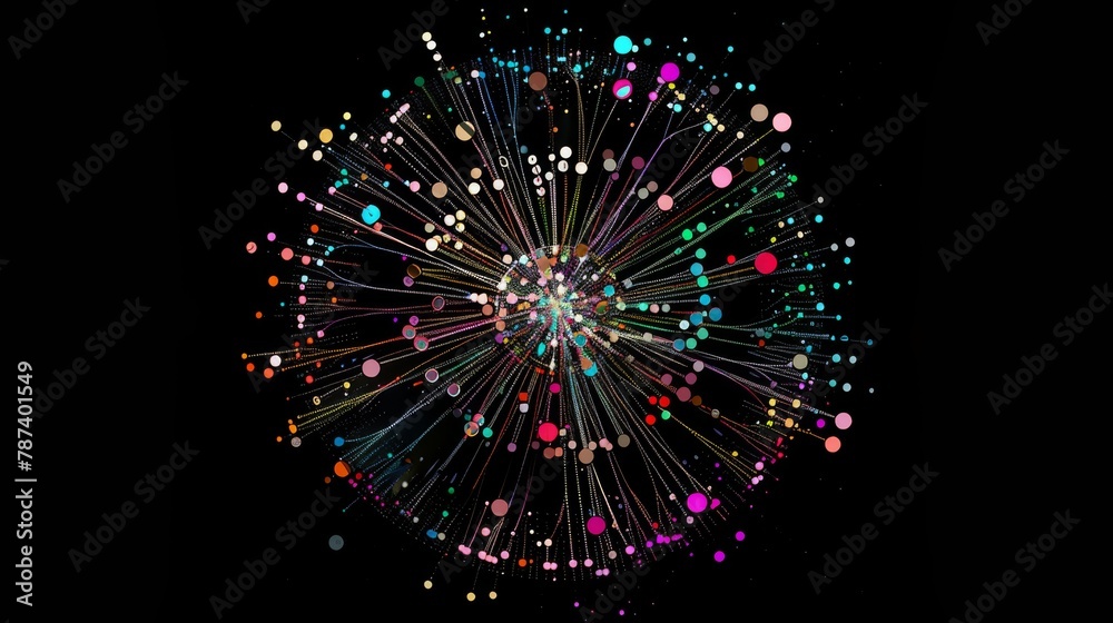 Radial graph visualization of the connections in a neural network, Black background
