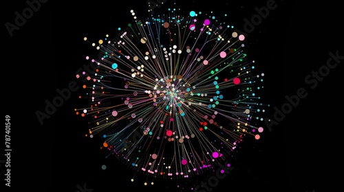 Radial graph visualization of the connections in a neural network, Black background
