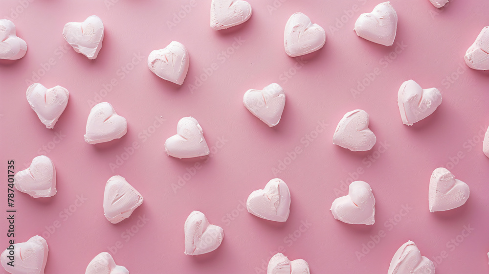 Pink hearts on pink color background minimal