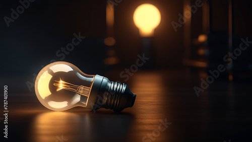 One Lightbulb glowing among shutdown light bulb in dark area with copy space, problem solving solution and outstanding concept by 3d render, bokeh