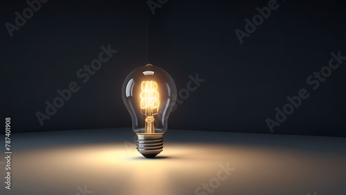 One Lightbulb glowing among shutdown light bulb in dark area with copy space, problem solving solution and outstanding concept by 3d render, idea
