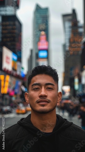 Urban Portrait of a Young Man in Times Square, New York City