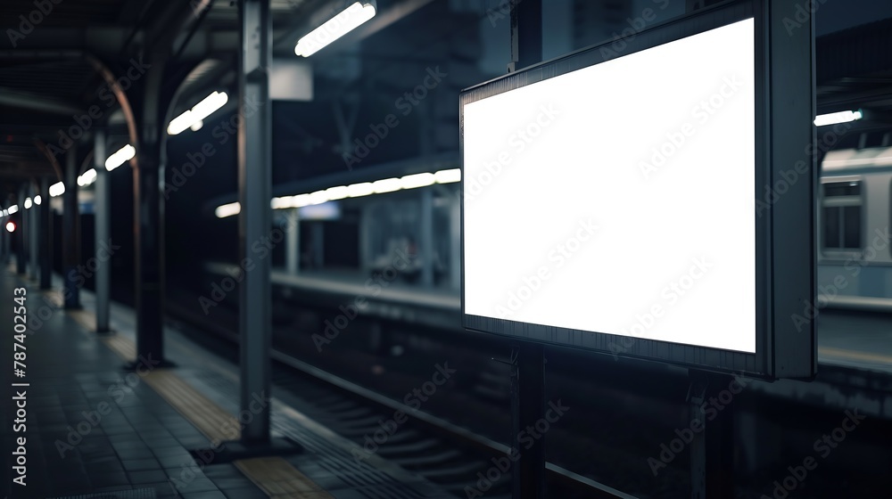 Blank billboard LCD advertisement for adjust your message in electric train station mockup selective focus with clipping path : Generative AI