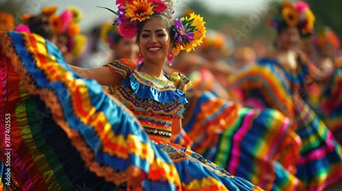 Mexican people celebrate the Cinco de Mayo festival in the streets of the city
