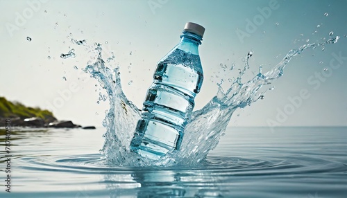 Wasserflasche fällt ins Wasser .