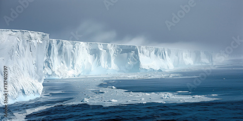 Antarctic coast, the distant misty edge of the Antarctic ice sheet breaks into the sea © Evgeny