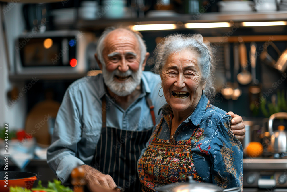 Joyful Senior Couple Cooking Together in Home Kitchen