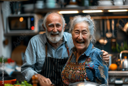 Joyful Senior Couple Cooking Together in Home Kitchen