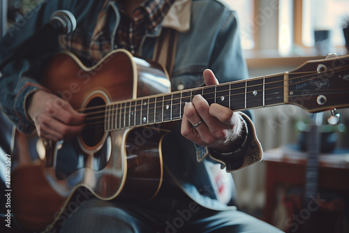 Man Playing Guitar in Living Room