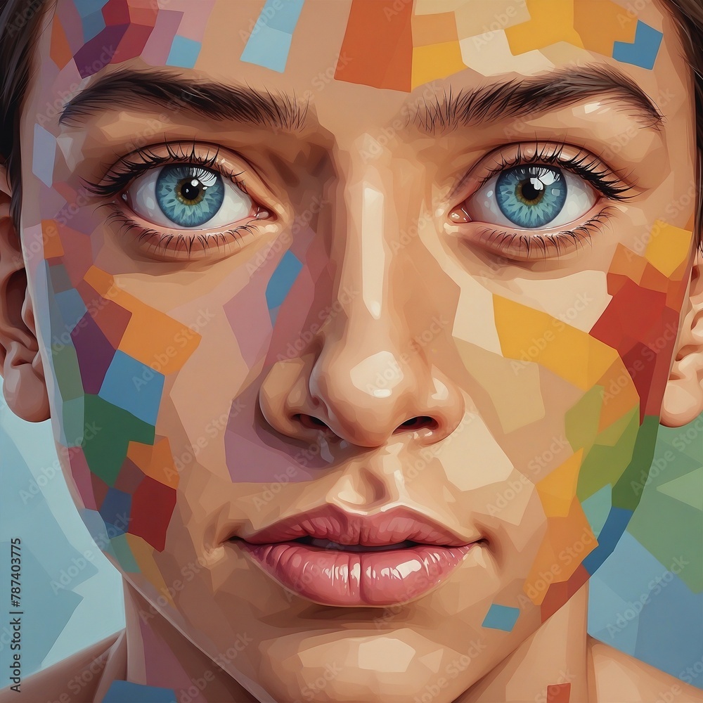 Mosaik Portrait. Generative AI Technologie - obrazy, fototapety, plakaty 