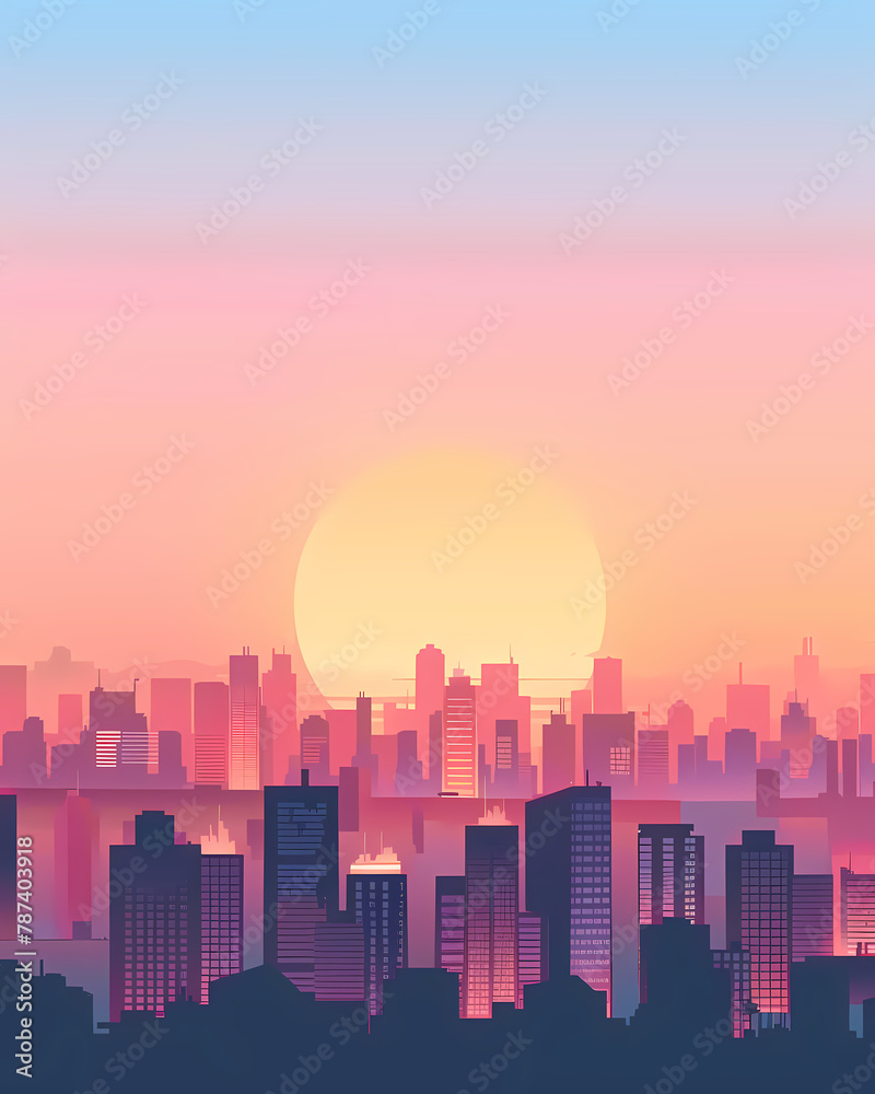 Sunset over the city background with a beautiful skyline