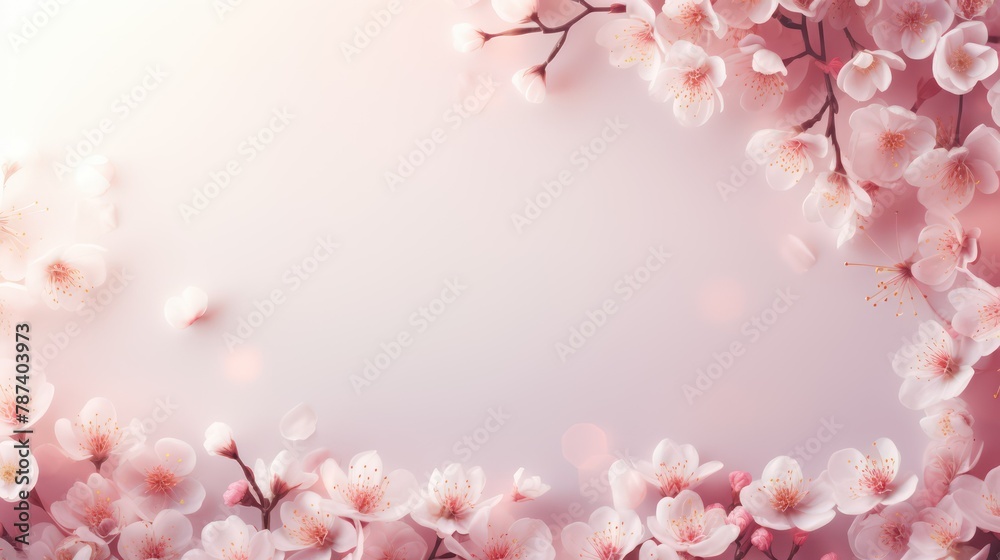 Blossoming branch of sakura on a pink background with copy space Blossoming branch of sakura on a pink background with copy space