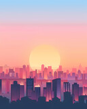 Sunset over the city background with a beautiful skyline