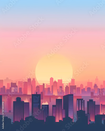 Sunset over the city background with a beautiful skyline