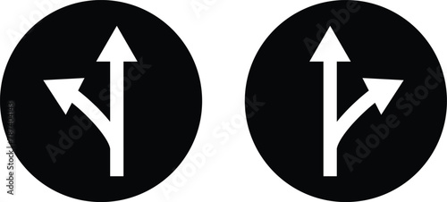 Two way right and left icons . Road way arrow icon set . Right and left direction arrow icons . Vector illustration