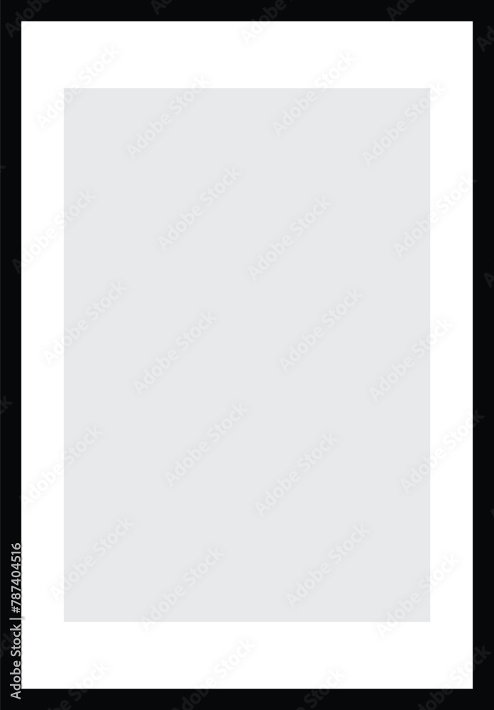 Vertical photo frame . Rectangular vertical banner with empty gray center  for wall art and pictures . Vector 