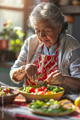 Woman in Apron Preparing Salad