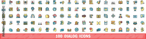 100 dialog icons set. Color line set of dialog vector icons thin line color flat on white