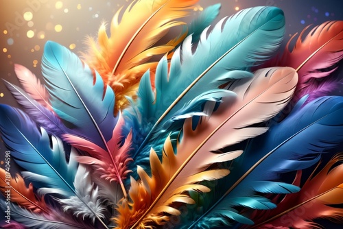 background of multi-colored feathers, pastel colors photo