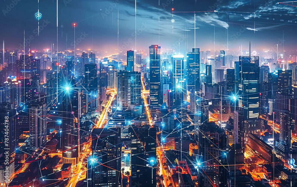 Smart City and network connection conceptand dot connect with gradient line design , big data connection technology concept. 3d render