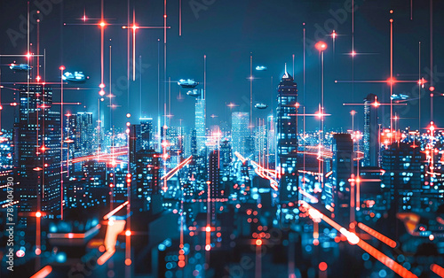 Smart City and network connection conceptand dot connect with gradient line design , big data connection technology concept. 3d render © sanjit536