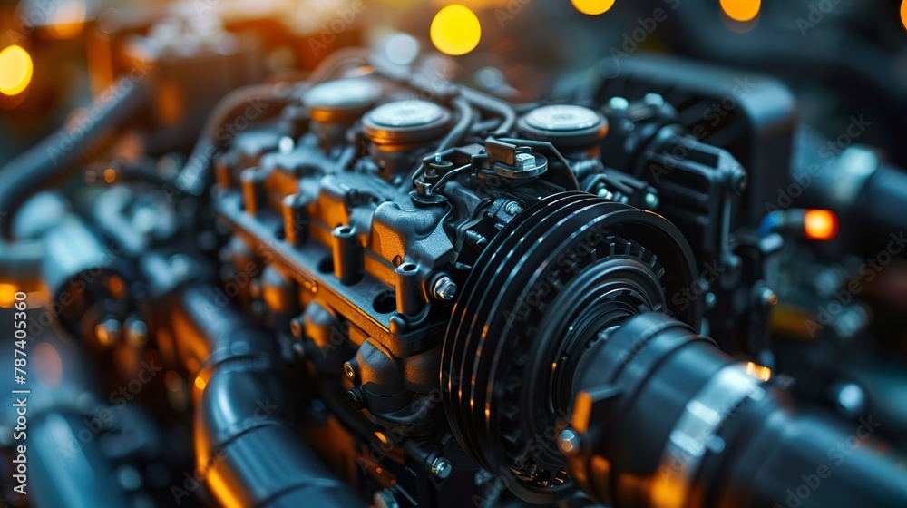 Fototapeta premium Engine, motor, combustion, power, pistons, cylinders, crankshaft, camshaft, horsepower, torque, fuel, ignition, spark plugs, fuel injection, carburetor, intake, exhaust, turbocharger, supercharger
