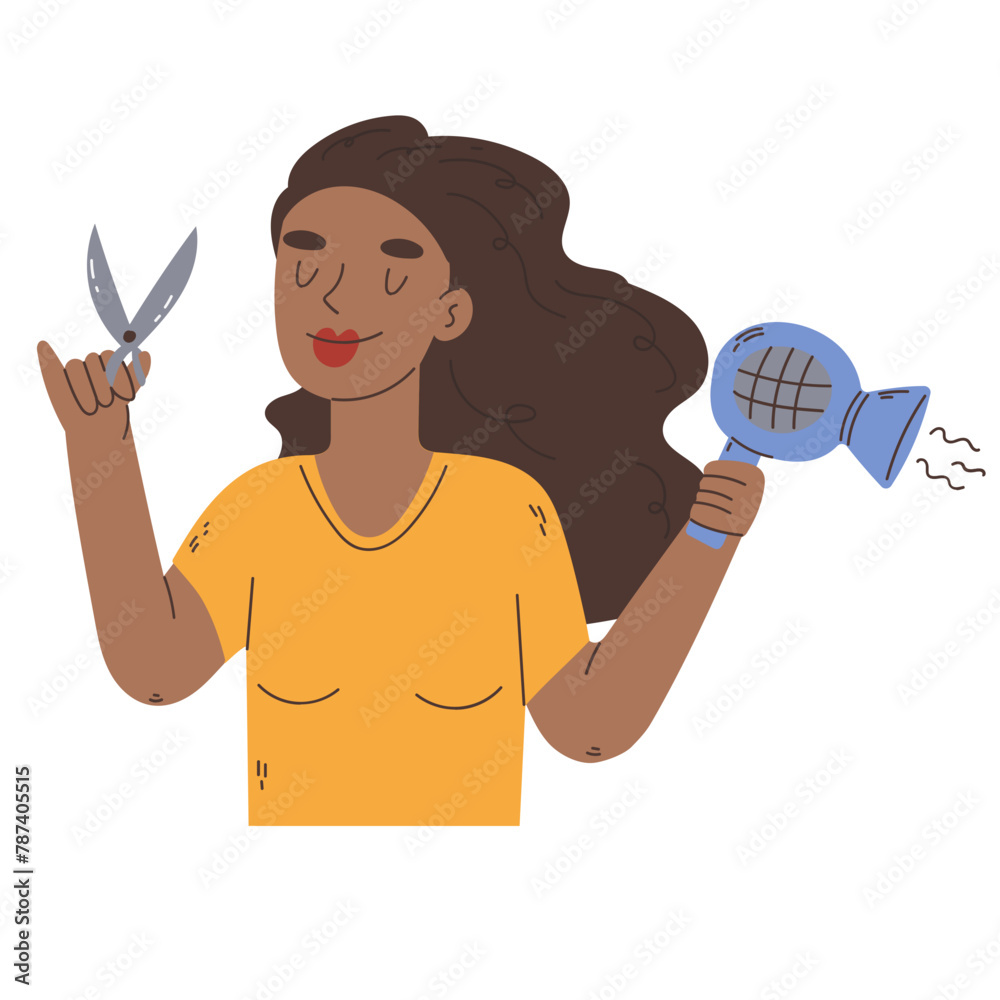 Hairdresser Woman with scissors and hairdryer Hairdresser Woman with scissors and hairdryer
