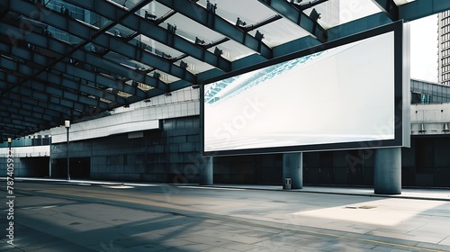 Billboard mockup and building background Template of an empty information outdoor billboard indoor stadium with the roof Mockup of a city banner placeholder and poster : Generative AI