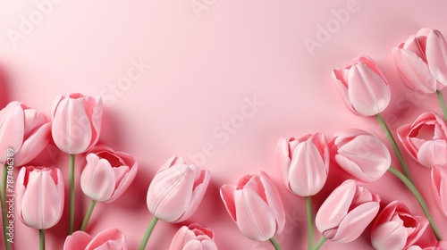 Pinky tulips on pastel pinky background with copy space