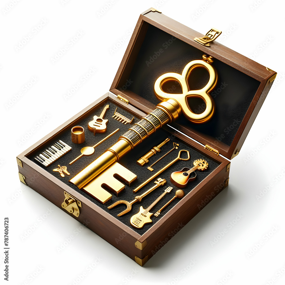 golden key in a box. box, case, open, old, object, antique, wood, vintage,Ai generated golden key in a box. box, case, open, old, object, antique, wood, vintage,Ai generated